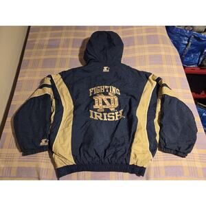 Vintage Starter Notre Dame Quarter Zip Hooded Puffer Jacket Fighting Irish 90s